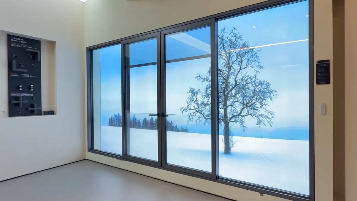 Large glazed sliding doors in a residential display.